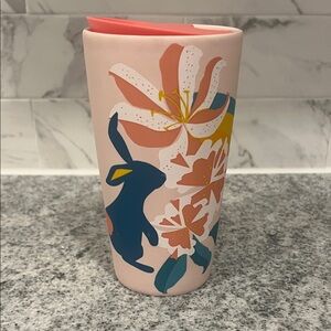 Starbucks Spring Easter Bunny Pink Rainbow Floral Ceramic Tumbler Mug 12 oz